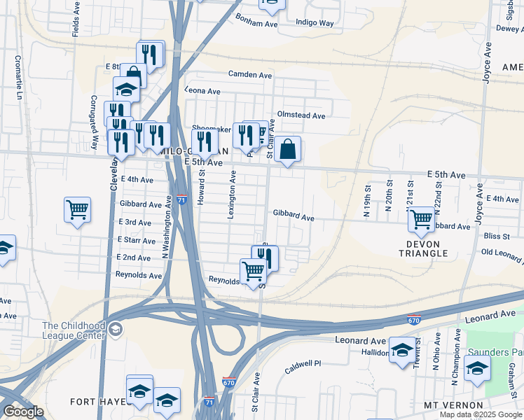 map of restaurants, bars, coffee shops, grocery stores, and more near 931 Saint Clair Avenue in Columbus