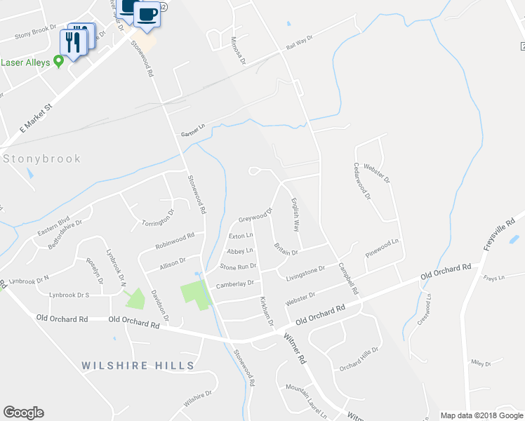 map of restaurants, bars, coffee shops, grocery stores, and more near 4195 Greywood Drive in York
