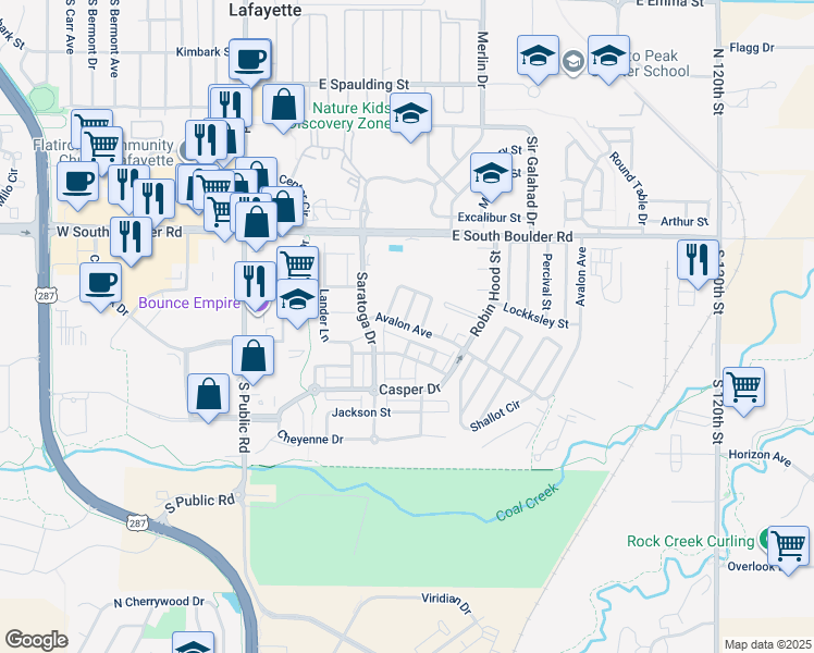 map of restaurants, bars, coffee shops, grocery stores, and more near 511 Avalon Avenue in Lafayette