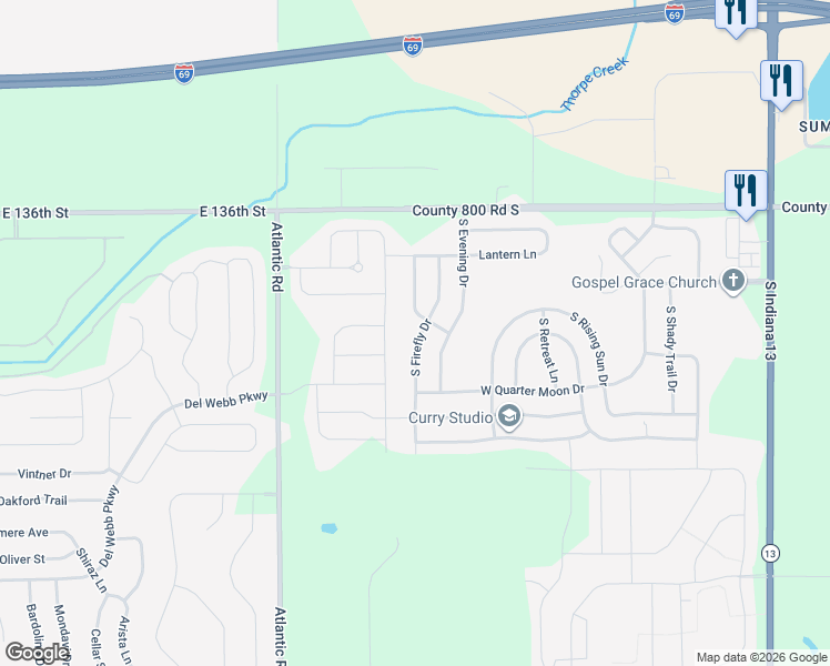 map of restaurants, bars, coffee shops, grocery stores, and more near 8251 South Firefly Drive in Pendleton