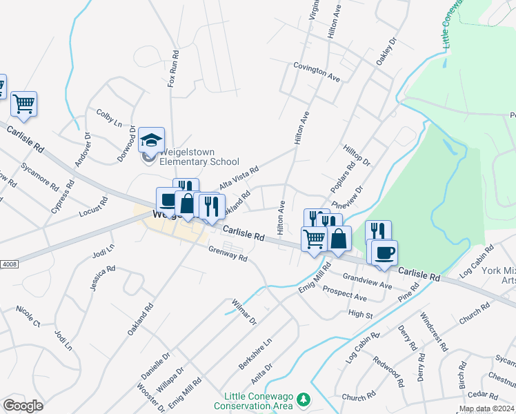 map of restaurants, bars, coffee shops, grocery stores, and more near 3051 Twin Pine Lane in Dover