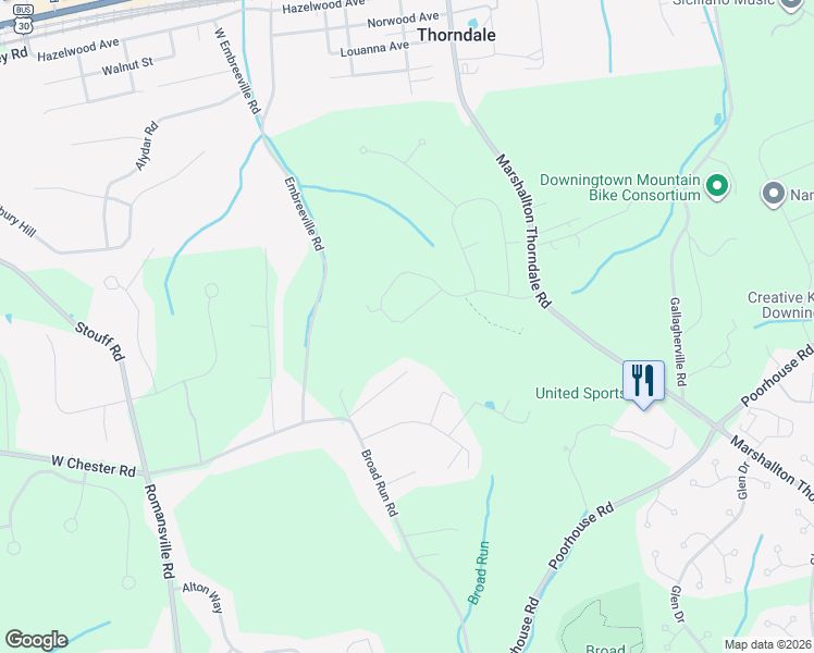 map of restaurants, bars, coffee shops, grocery stores, and more near 1870 Boulder Drive in Chester County