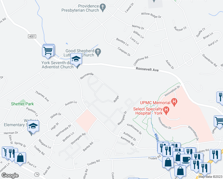 map of restaurants, bars, coffee shops, grocery stores, and more near Ridge in Shiloh