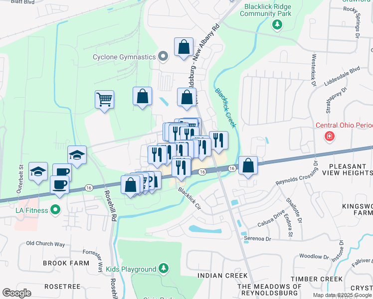 map of restaurants, bars, coffee shops, grocery stores, and more near 7000 Granite Pointe Drive in Columbus