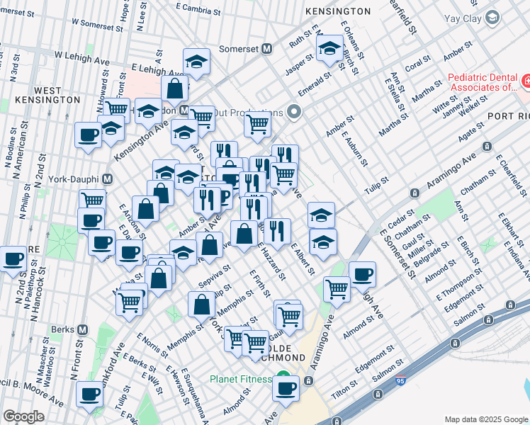 map of restaurants, bars, coffee shops, grocery stores, and more near 2143 East Harold Street in Philadelphia