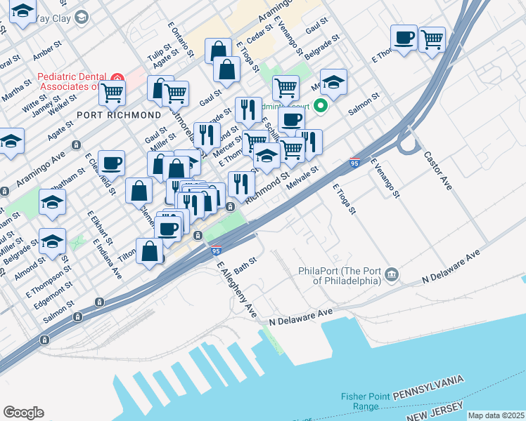 map of restaurants, bars, coffee shops, grocery stores, and more near 3331 Melvale Street in Philadelphia