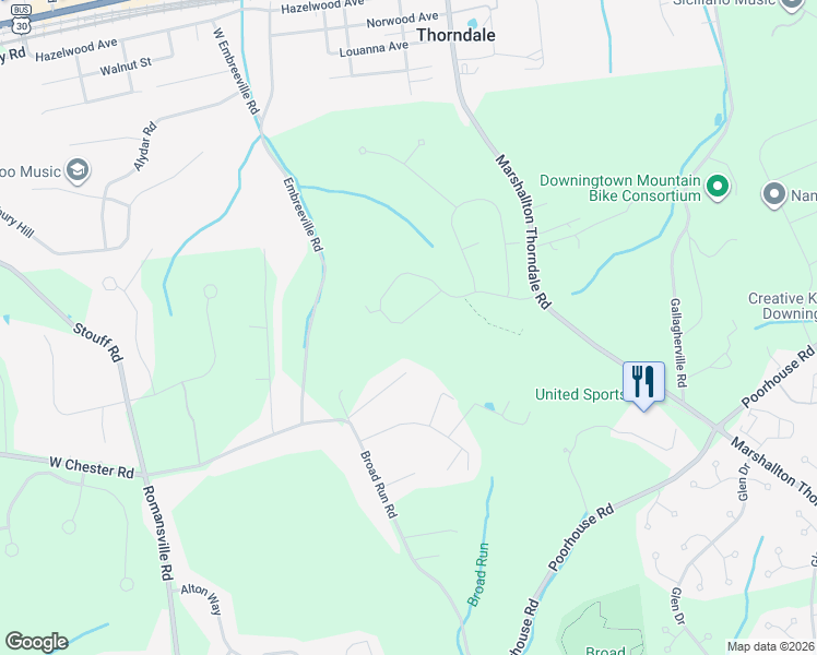 map of restaurants, bars, coffee shops, grocery stores, and more near 1870 Boulder Drive in Chester County