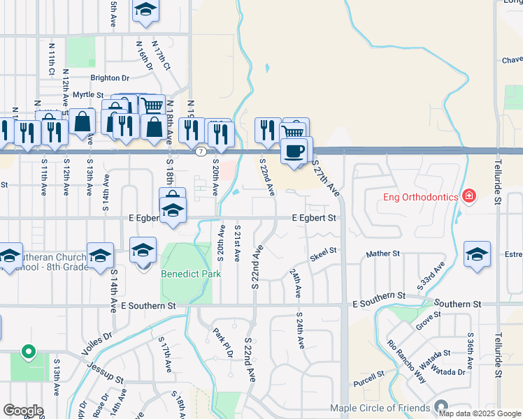 map of restaurants, bars, coffee shops, grocery stores, and more near 2195 East Egbert Street in Brighton