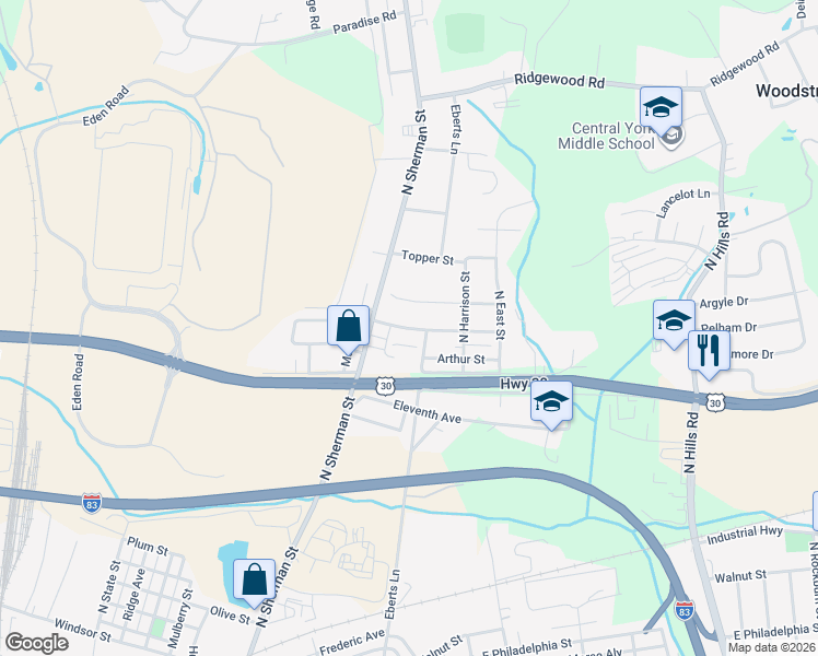 map of restaurants, bars, coffee shops, grocery stores, and more near 841 Bonneview Road in York