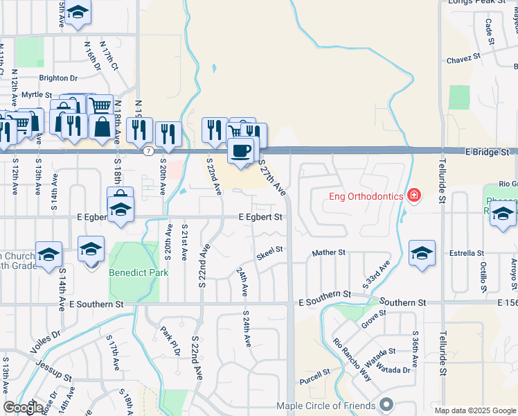 map of restaurants, bars, coffee shops, grocery stores, and more near 2585 East Egbert Street in Brighton