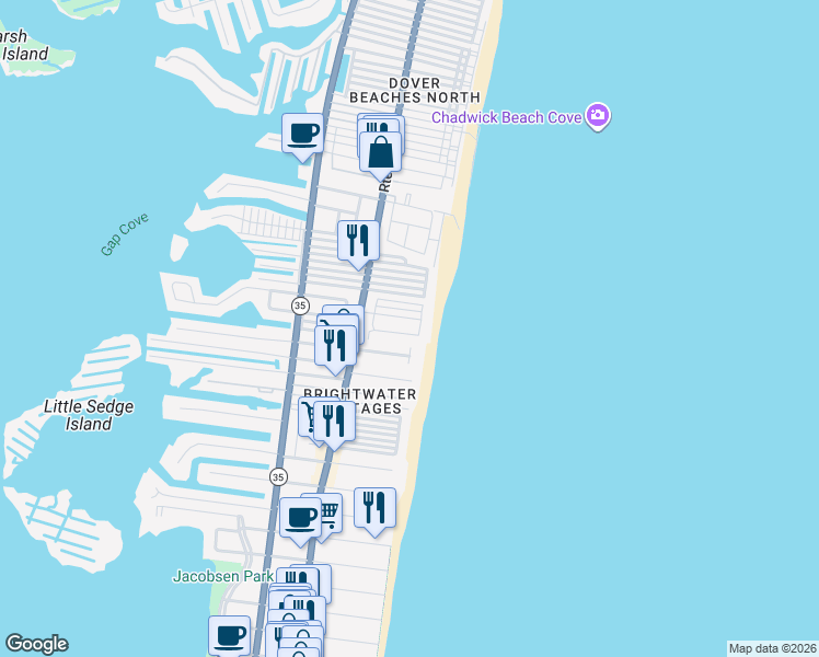 map of restaurants, bars, coffee shops, grocery stores, and more near 20 Las Vegas Road in Lavallette