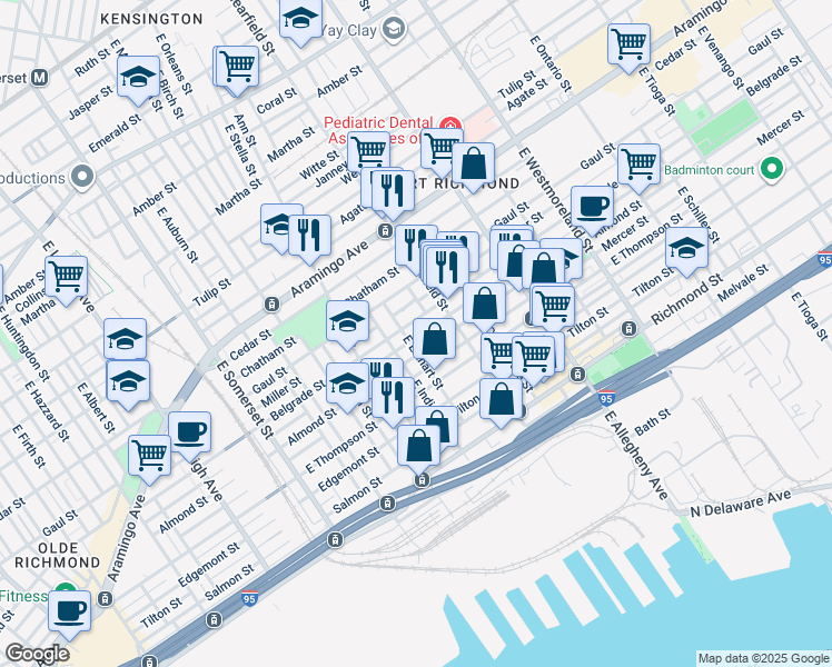 map of restaurants, bars, coffee shops, grocery stores, and more near 3030 Livingston Street in Philadelphia