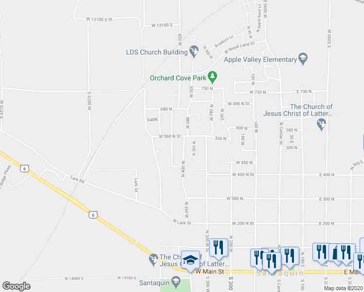 map of restaurants, bars, coffee shops, grocery stores, and more near 748 North 240 West in Santaquin