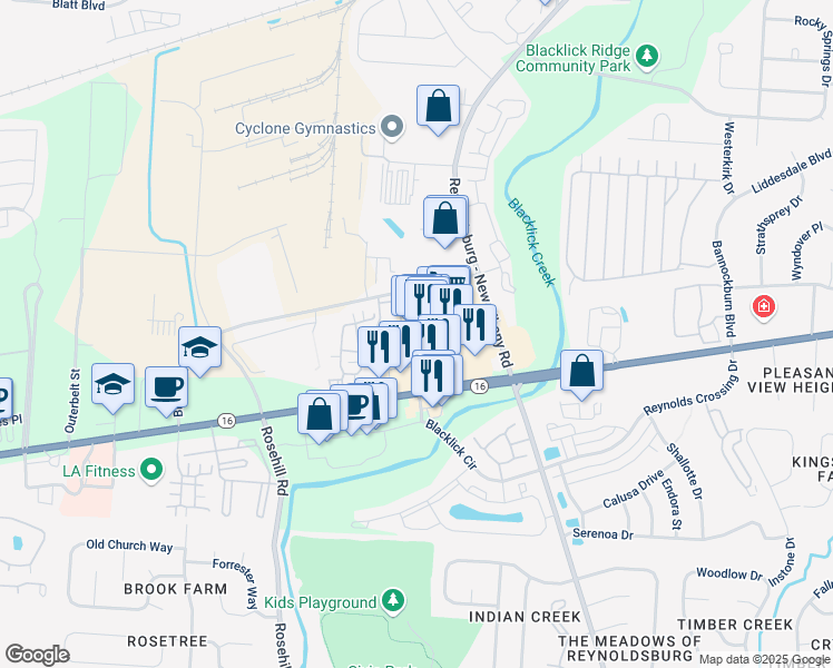 map of restaurants, bars, coffee shops, grocery stores, and more near 6916 East Broad Street in Columbus