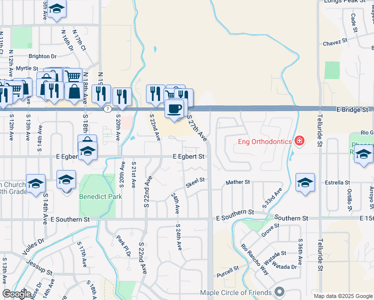 map of restaurants, bars, coffee shops, grocery stores, and more near 2585 East Egbert Street in Brighton