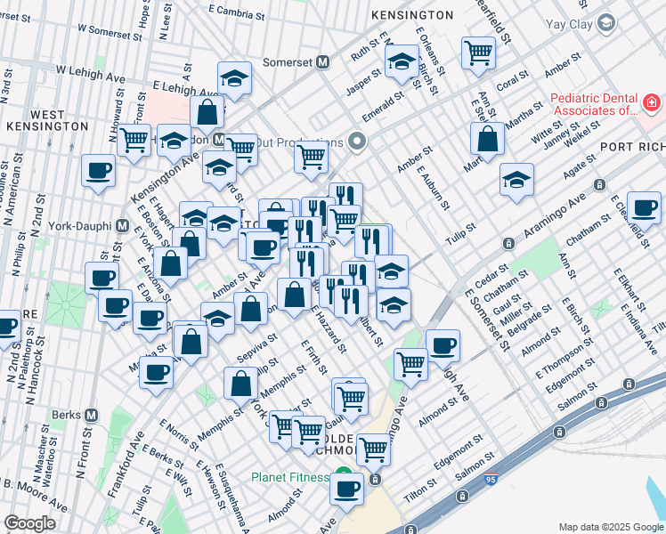 map of restaurants, bars, coffee shops, grocery stores, and more near 2623 Trenton Avenue in Philadelphia