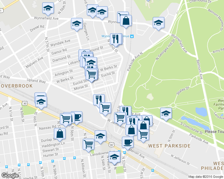 map of restaurants, bars, coffee shops, grocery stores, and more near 1747 North Peach Street in Philadelphia