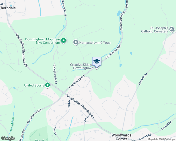 map of restaurants, bars, coffee shops, grocery stores, and more near 1435 Poorhouse Rd in Downingtown