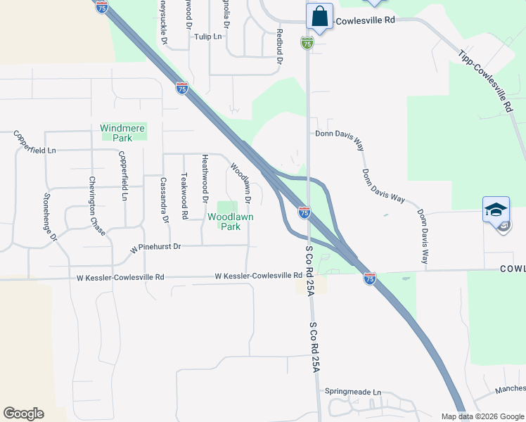map of restaurants, bars, coffee shops, grocery stores, and more near 201 Elas Court in Tipp City