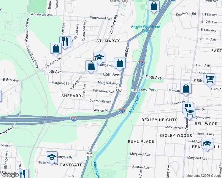 map of restaurants, bars, coffee shops, grocery stores, and more near 745 North Nelson Road in Columbus