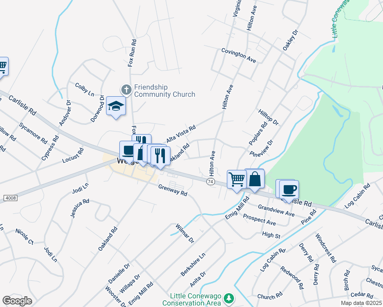 map of restaurants, bars, coffee shops, grocery stores, and more near 3061 Twin Pine Lane in Dover