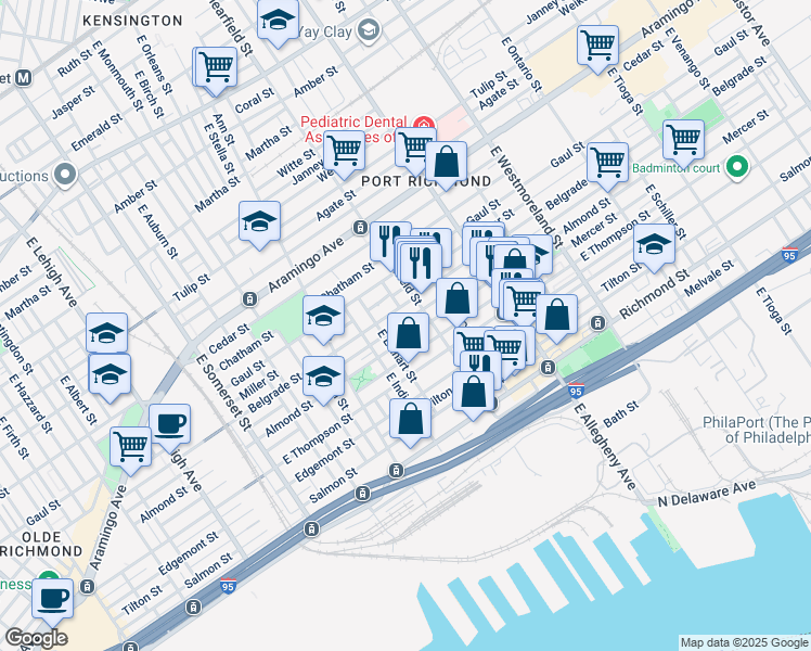 map of restaurants, bars, coffee shops, grocery stores, and more near 3047 Livingston Street in Philadelphia