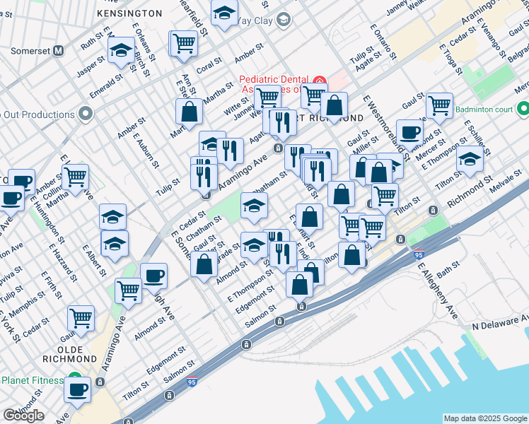 map of restaurants, bars, coffee shops, grocery stores, and more near 2962 Miller Street in Philadelphia