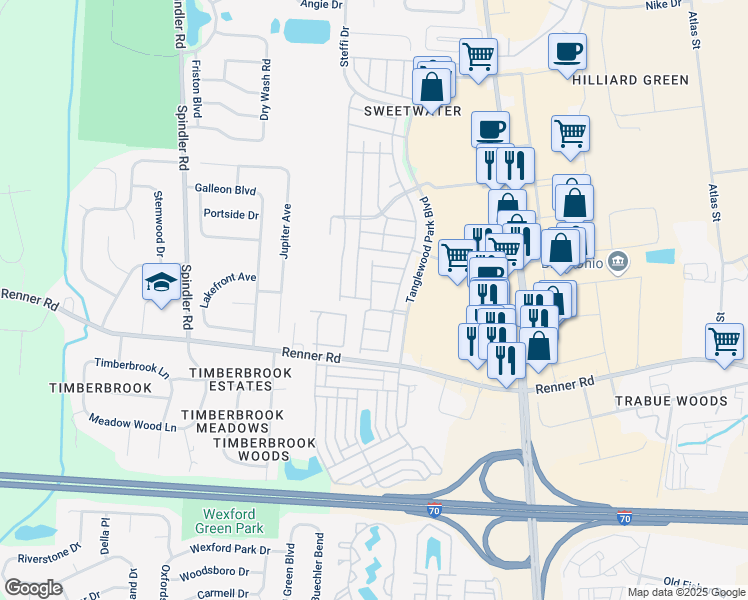 map of restaurants, bars, coffee shops, grocery stores, and more near 1652 Blackhorse Lane in Hilliard