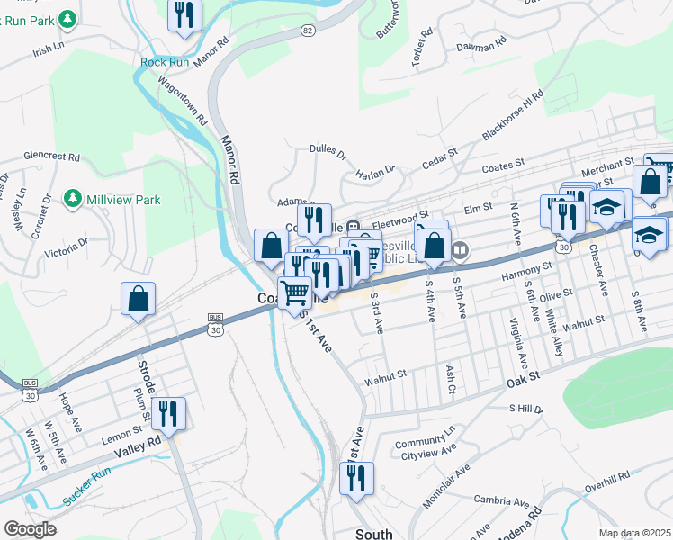 map of restaurants, bars, coffee shops, grocery stores, and more near 220 East Chestnut Street in Coatesville