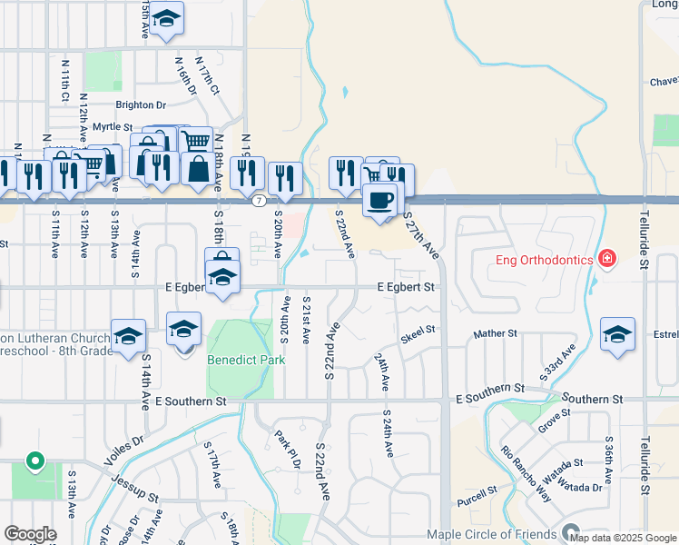 map of restaurants, bars, coffee shops, grocery stores, and more near 2195 East Egbert Street in Brighton