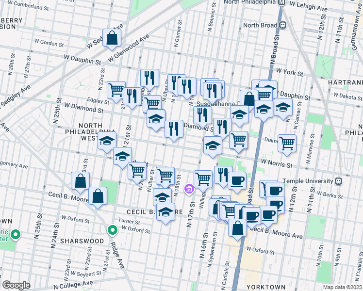 map of restaurants, bars, coffee shops, grocery stores, and more near in Philadelphia