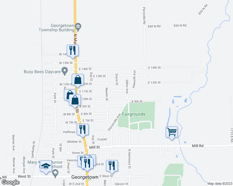 map of restaurants, bars, coffee shops, grocery stores, and more near Grace Street in Georgetown