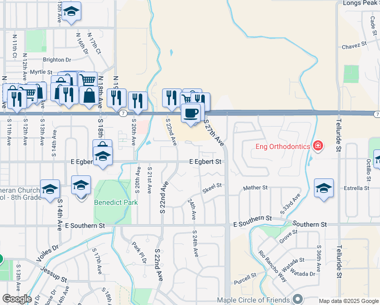 map of restaurants, bars, coffee shops, grocery stores, and more near 2215 East Egbert Street in Brighton