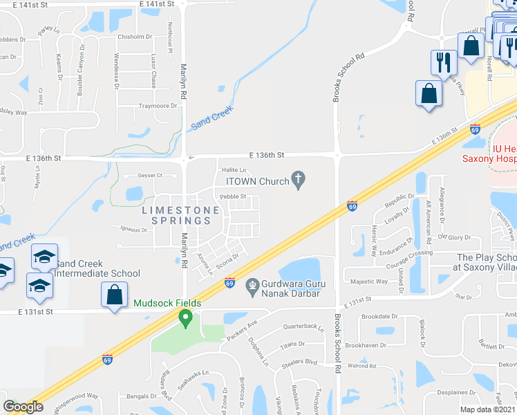 map of restaurants, bars, coffee shops, grocery stores, and more near 12245 Adobe Drive in Fishers