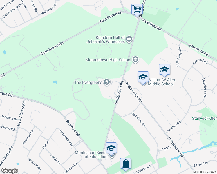 map of restaurants, bars, coffee shops, grocery stores, and more near 309 Bridgeboro Road in Moorestown