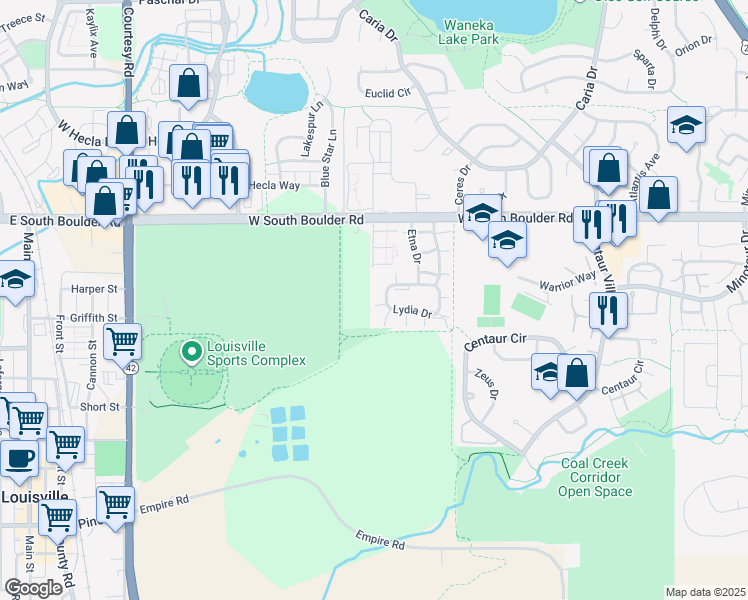 map of restaurants, bars, coffee shops, grocery stores, and more near 2033 Gyros Circle in Lafayette