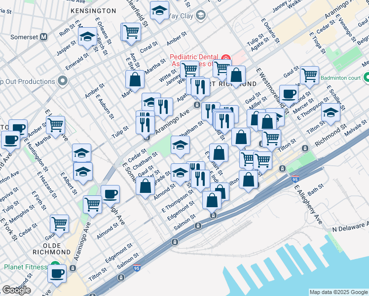 map of restaurants, bars, coffee shops, grocery stores, and more near 2985 Gaul St in Philadelphia