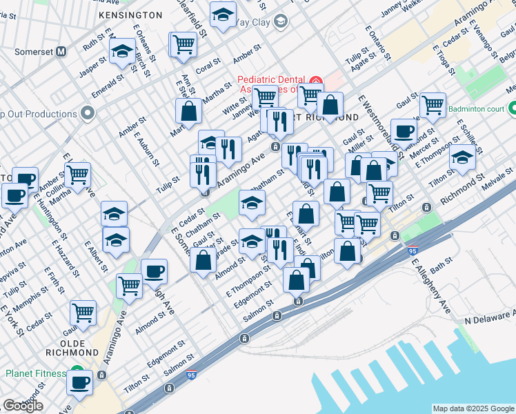 map of restaurants, bars, coffee shops, grocery stores, and more near 2985 Gaul St in Philadelphia