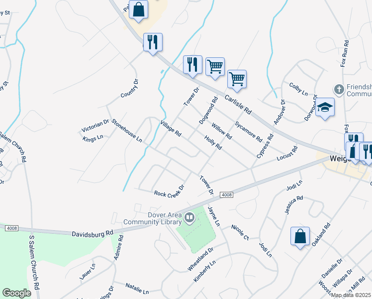 map of restaurants, bars, coffee shops, grocery stores, and more near 3551 Middleboro Road in Dover