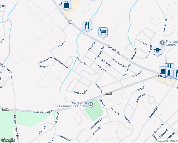 map of restaurants, bars, coffee shops, grocery stores, and more near 3551 Middleboro Road in Dover