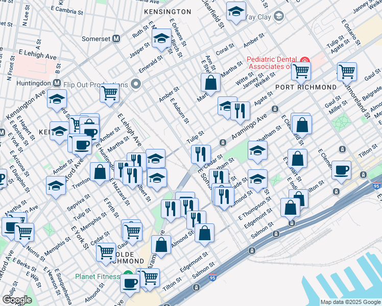 map of restaurants, bars, coffee shops, grocery stores, and more near 2810 Aramingo Avenue in Philadelphia