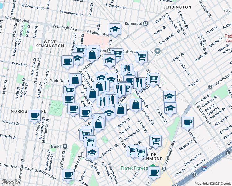 map of restaurants, bars, coffee shops, grocery stores, and more near in Philadelphia