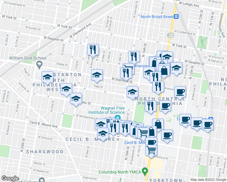 map of restaurants, bars, coffee shops, grocery stores, and more near in Philadelphia