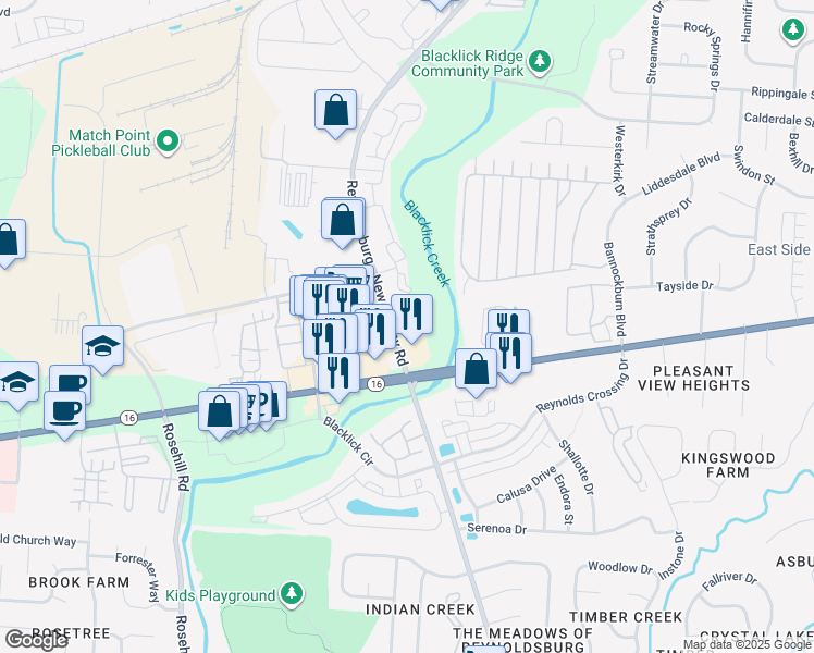 map of restaurants, bars, coffee shops, grocery stores, and more near 50 Reynoldsburg - New Albany Road in Blacklick