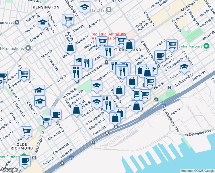 map of restaurants, bars, coffee shops, grocery stores, and more near 3007 Miller Street in Philadelphia
