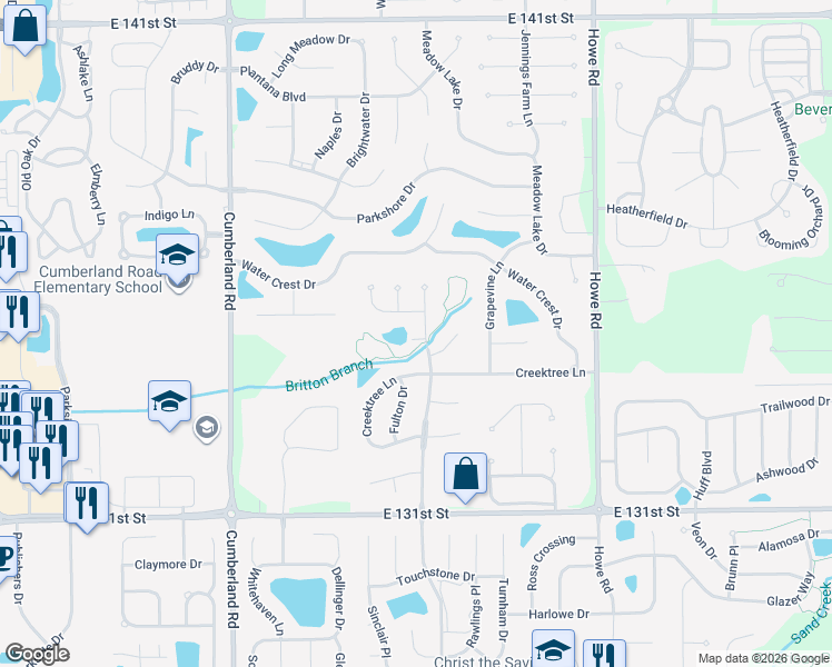map of restaurants, bars, coffee shops, grocery stores, and more near 13560 Sweet Briar Parkway in Fishers