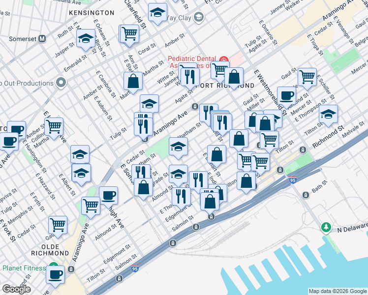 map of restaurants, bars, coffee shops, grocery stores, and more near 2967 Miller Street in Philadelphia