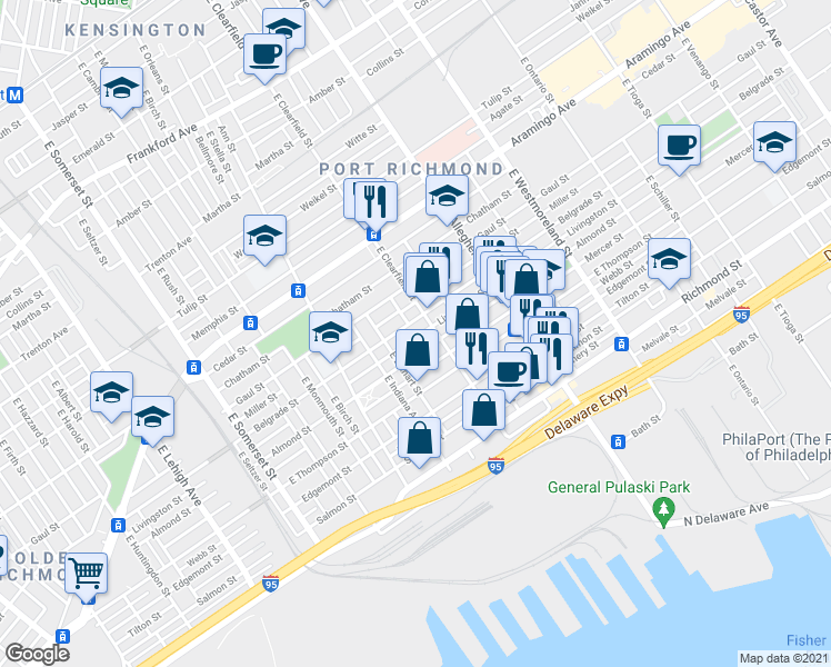 map of restaurants, bars, coffee shops, grocery stores, and more near 3060 Livingston Street in Philadelphia