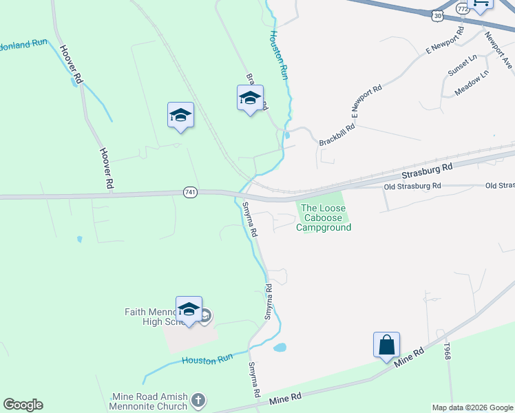 map of restaurants, bars, coffee shops, grocery stores, and more near 901 Smyrna Road in Kinzers