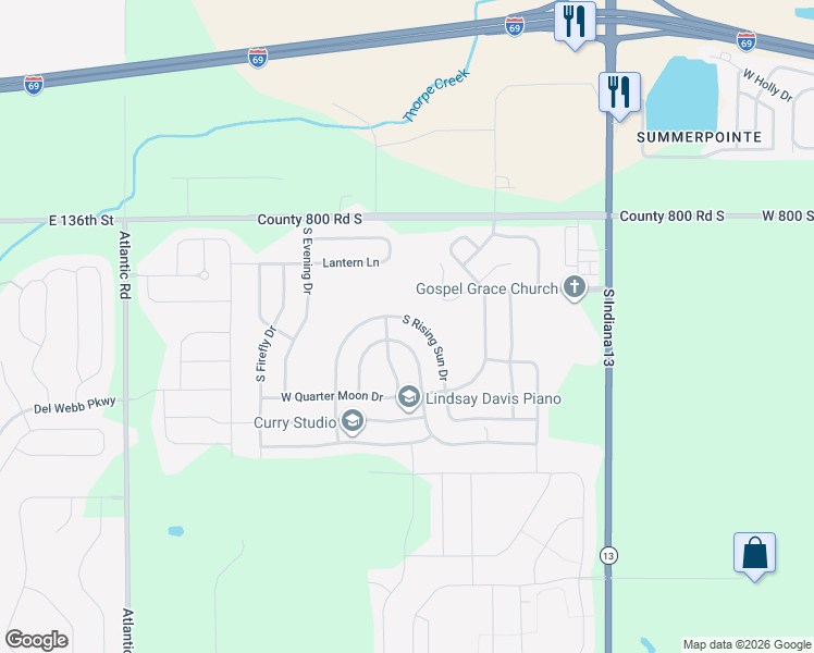 map of restaurants, bars, coffee shops, grocery stores, and more near 9394 West Swimming Hole Lane in Pendleton